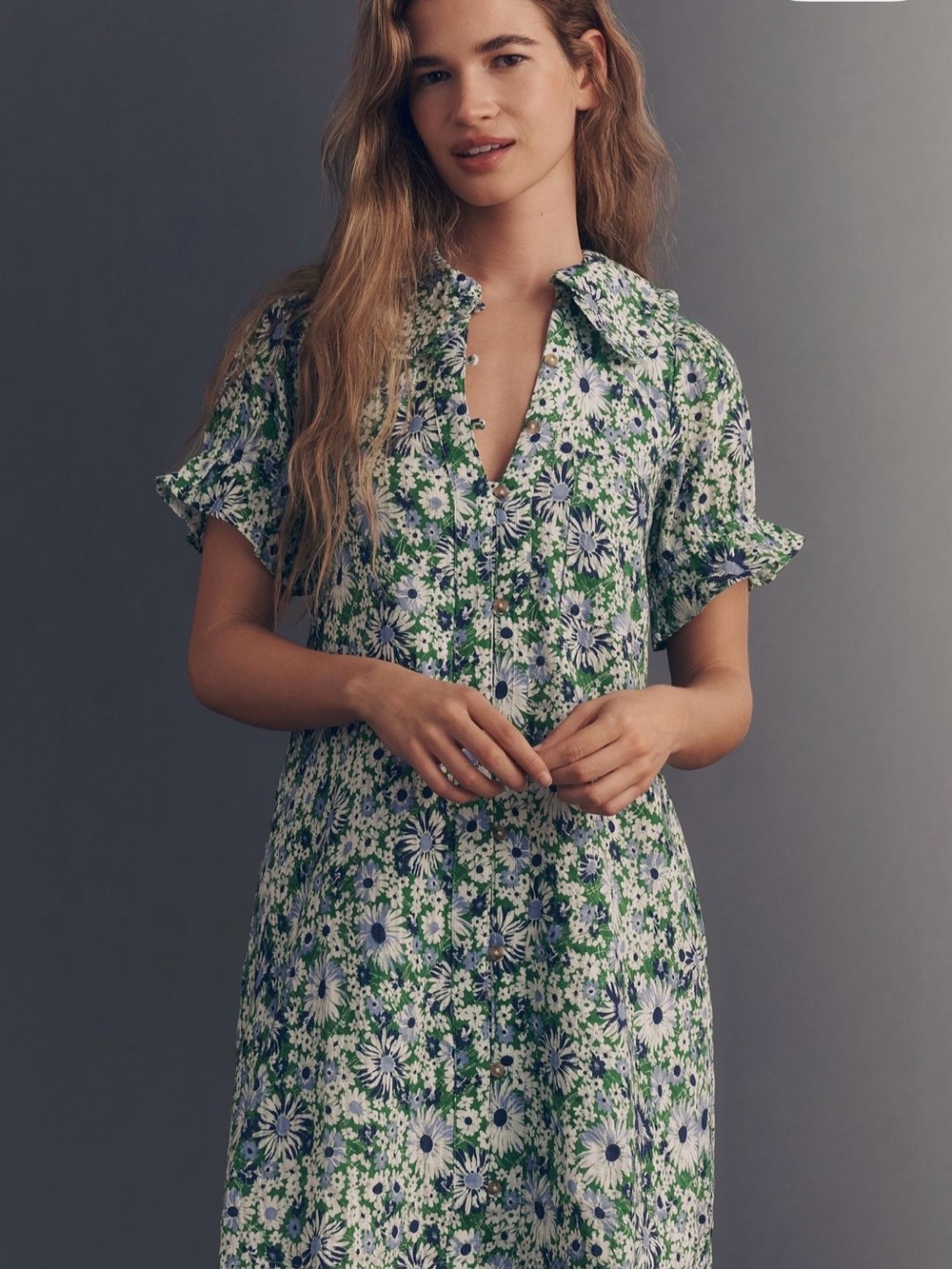 Anthropologie Pilcro Keira Floral Mini Dress Green LARGE PETITE